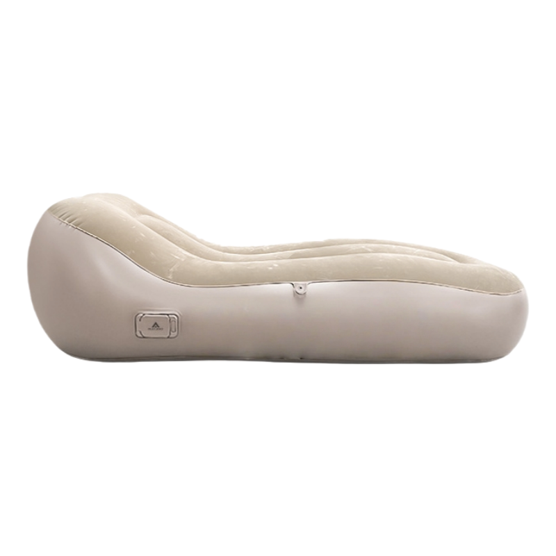 Outdoor Camping L-Shaped Inflatable Lounger for One – Beige Fabric