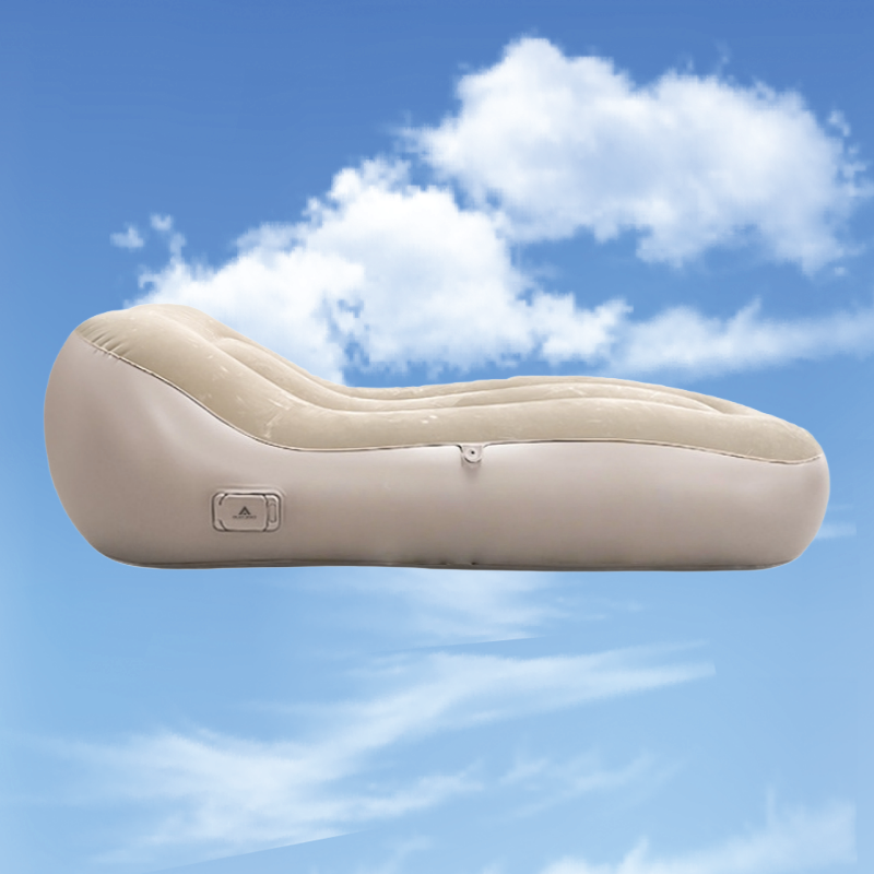 Outdoor Camping L-Shaped Inflatable Lounger for One – Beige Fabric