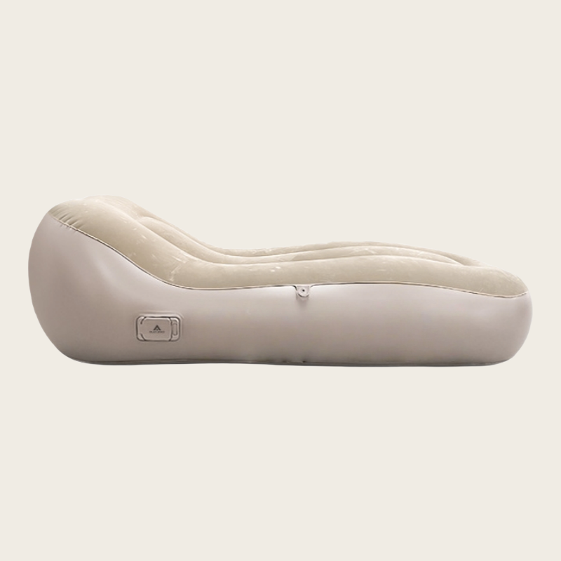 Outdoor Camping L-Shaped Inflatable Lounger for One – Beige Fabric