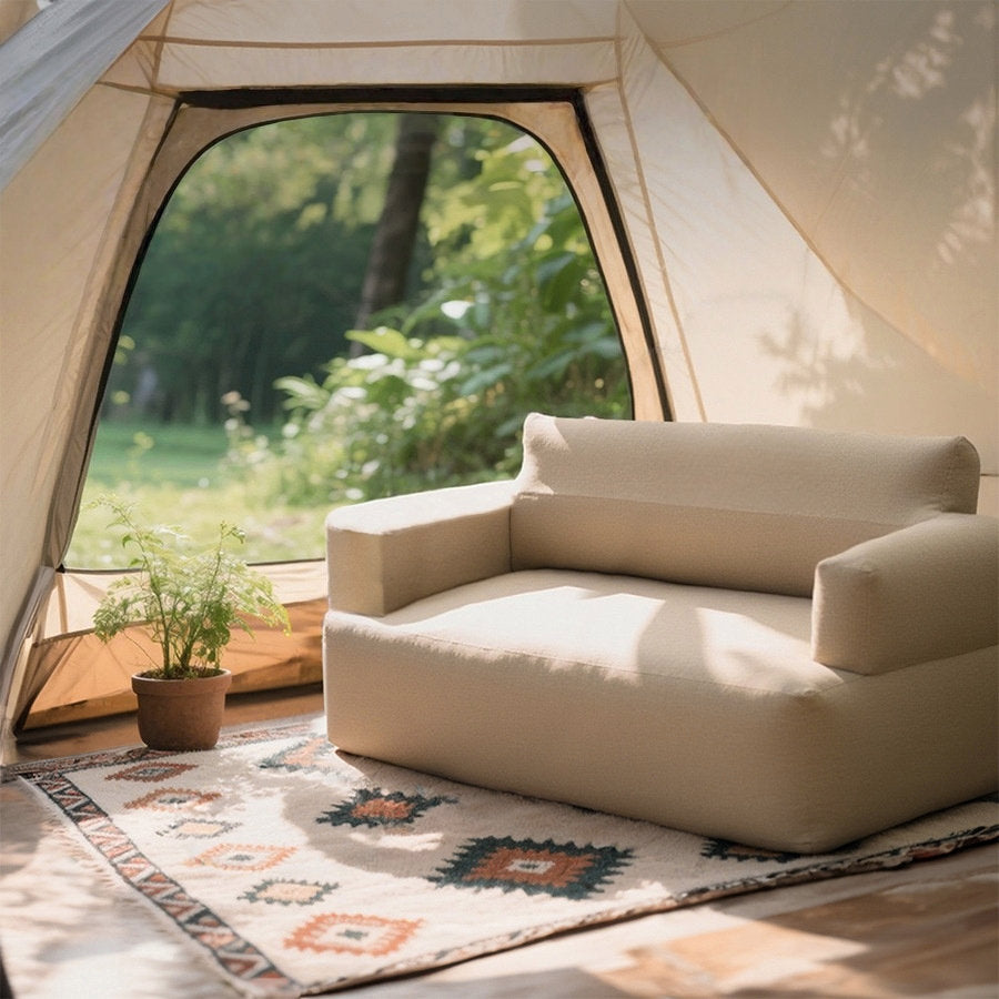 Outdoor Camping Inflatable Sofa for Two – Beige Fabric