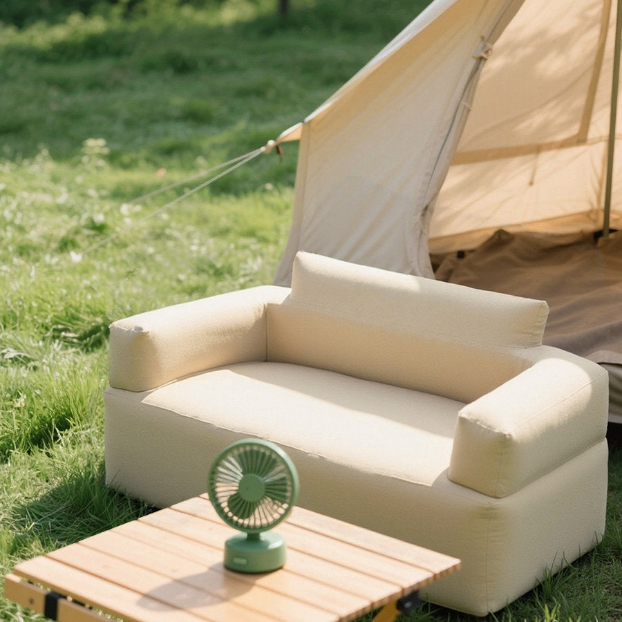Outdoor Camping Inflatable Sofa for Two – Beige Fabric